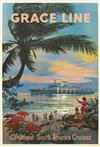 C.G. EVERS (DATES UNKNOWN). GRACE LINE / CARIBBEAN • SOUTH AMERICA CRUISES. Circa 1960. 42x28 inches, 107x71 cm.